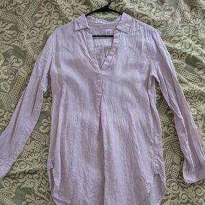 Gap Cotton Linen Shirt Blouse Coverup Brown Tan Striped Top